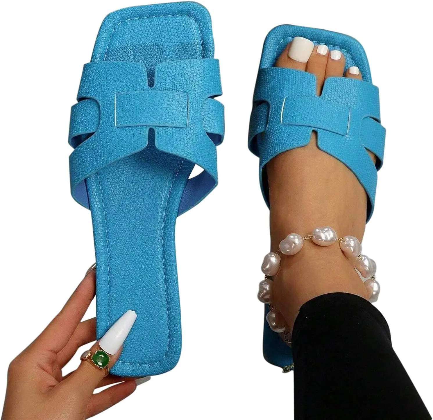 2025 Square Neck Stylish Slipper for Women Casual Summer Slip on Sandals Trendy Solid Business Slide Pu Sandal