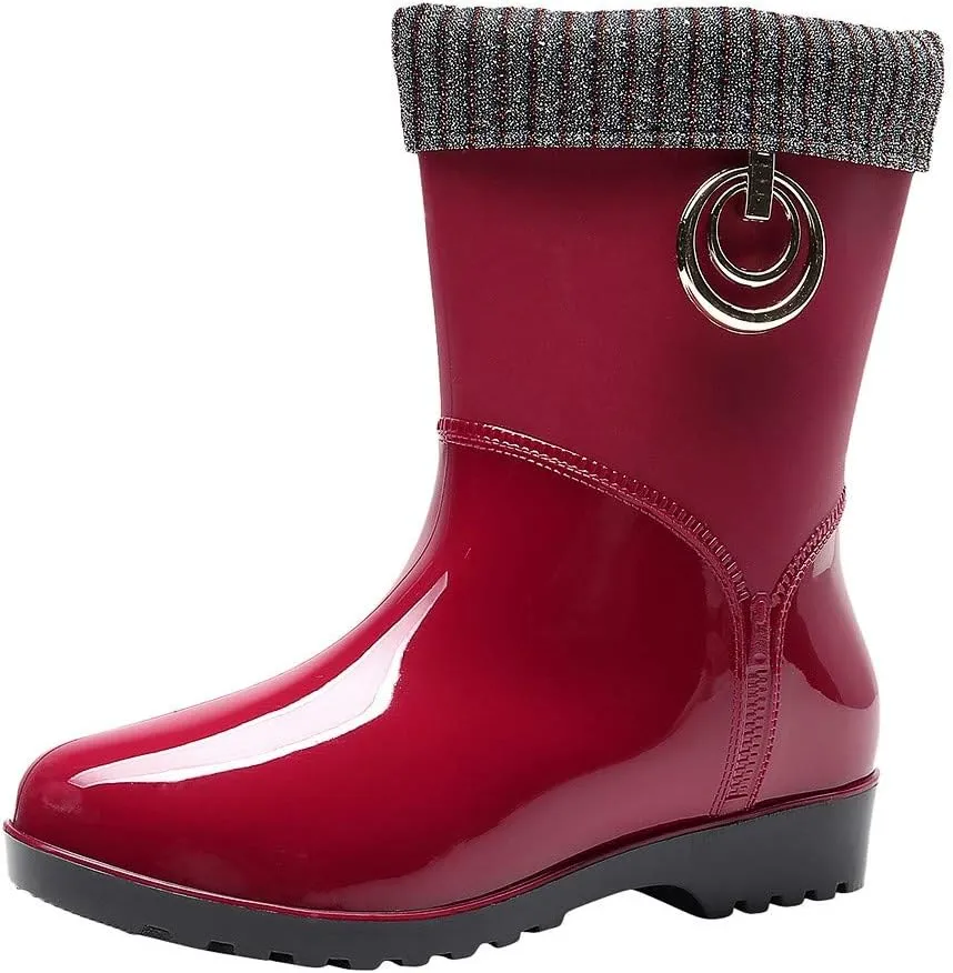 AMDBEL Ankle Rain Boots for Women Waterproof, Rain Boots Women Wide Calf, Women Rain Boots Black Waterproof Mid Calf Lightweight Cute Booties Fashion Out Work Comfortable Garden Shoes