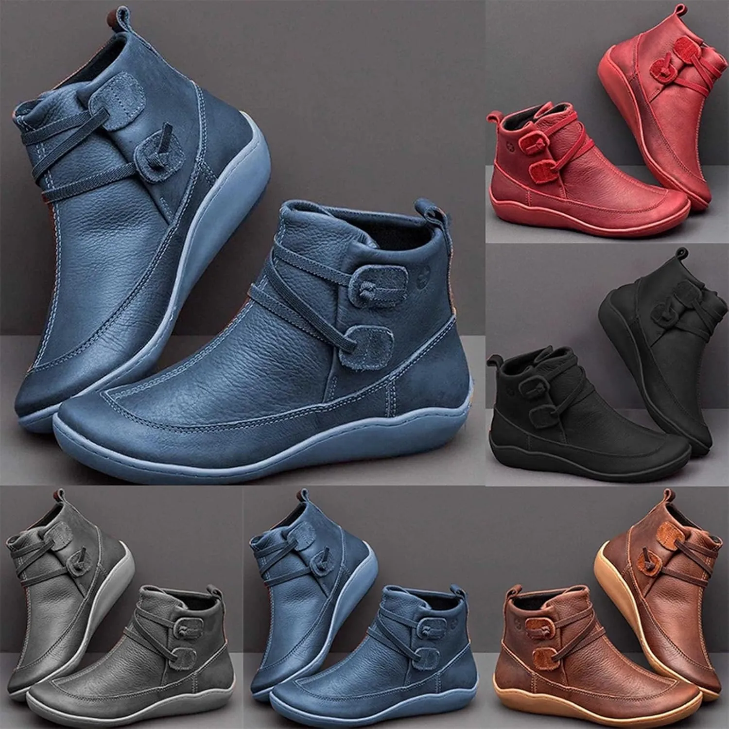 Ankle Boots for Women Brown Booties for Women Comfortable Boots for Women Flat Boot Laces Lightweight Cute Round Toe Cut Out Chunky Stacked Heel Slip on