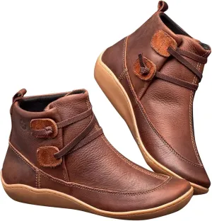 Ankle Boots for Women Brown Booties for Women Comfortable Boots for Women Flat Boot Laces Lightweight Cute Round Toe Cut Out Chunky Stacked Heel Slip on