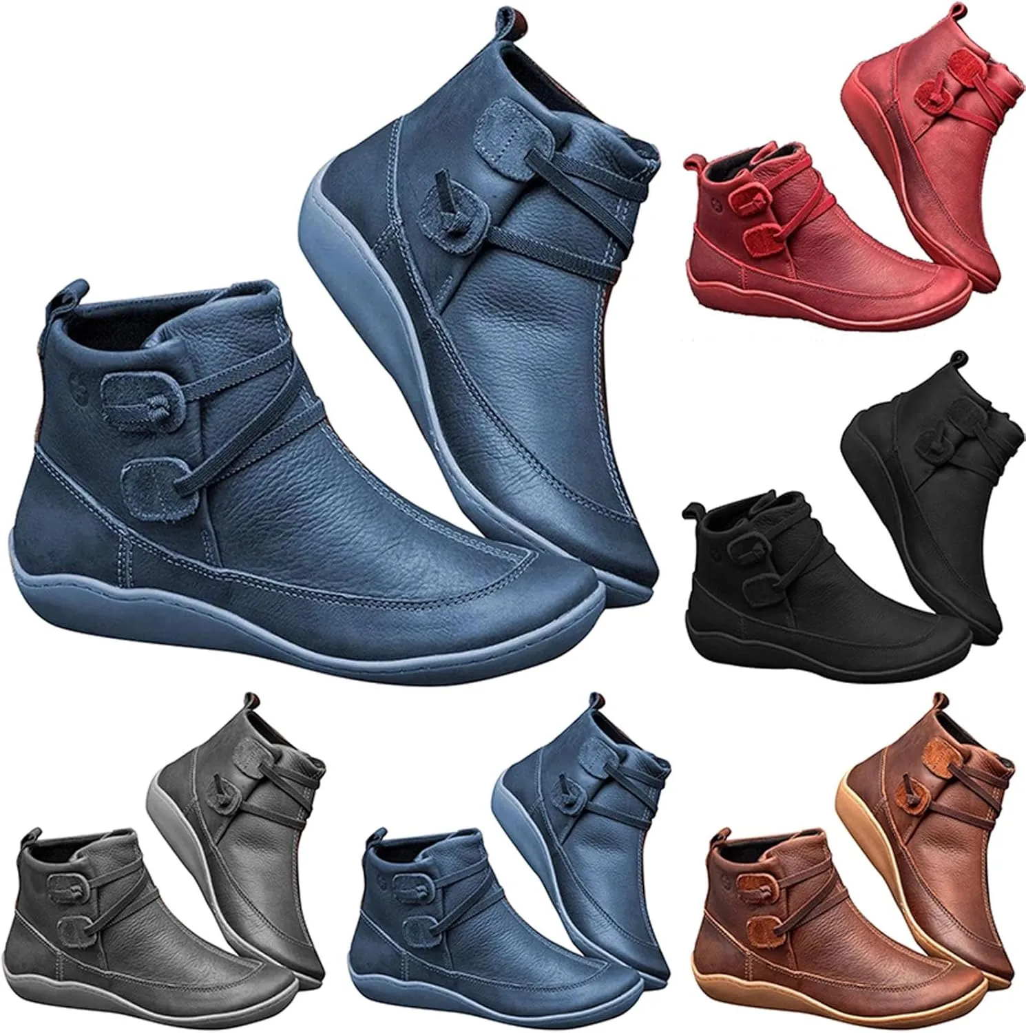 Ankle Boots for Women Brown Booties for Women Comfortable Boots for Women Flat Boot Laces Lightweight Cute Round Toe Cut Out Chunky Stacked Heel Slip on