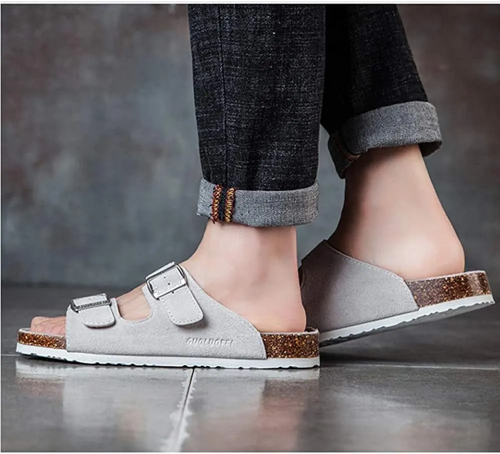 Asifn Women Men Slide Cork Sandal Flat Adjustable Strap Buckle Slip on Casual Open Toe Shoes Suede Summer