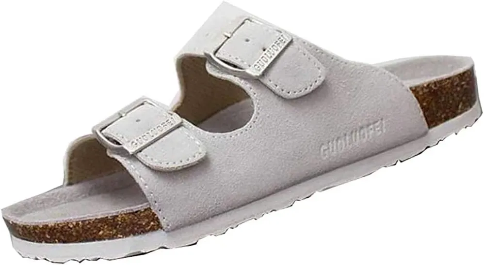 Asifn Women Men Slide Cork Sandal Flat Adjustable Strap Buckle Slip on Casual Open Toe Shoes Suede Summer