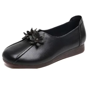 Babakud Women Autumn Ethnic Style Leather Flowers Heel Flats