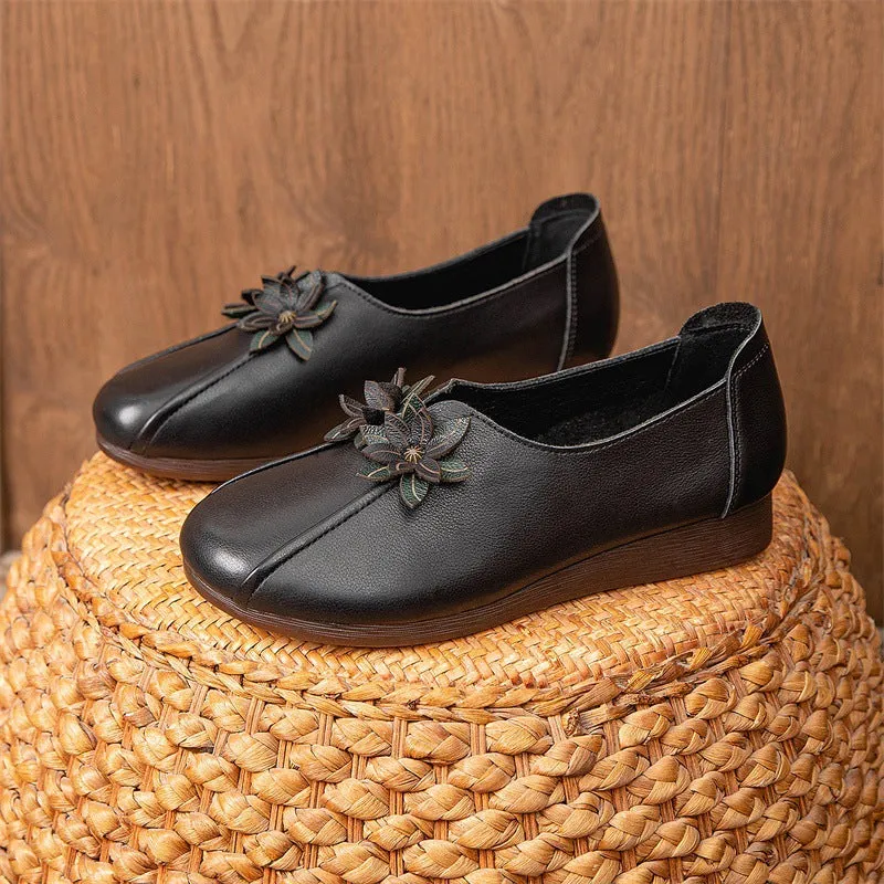 Babakud Women Autumn Ethnic Style Leather Flowers Heel Flats
