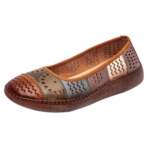 Babakud Women Spring Retro Genuine Leather Hollow Ballet Flats