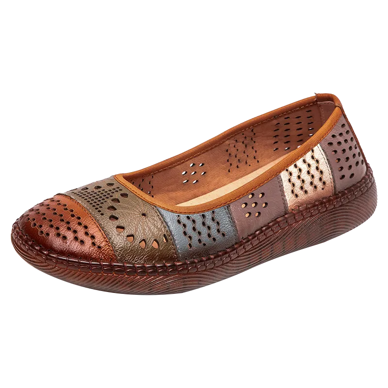 Babakud Women Spring Retro Genuine Leather Hollow Ballet Flats