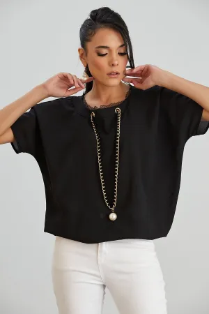 Black Oversized Top with Chain Detail