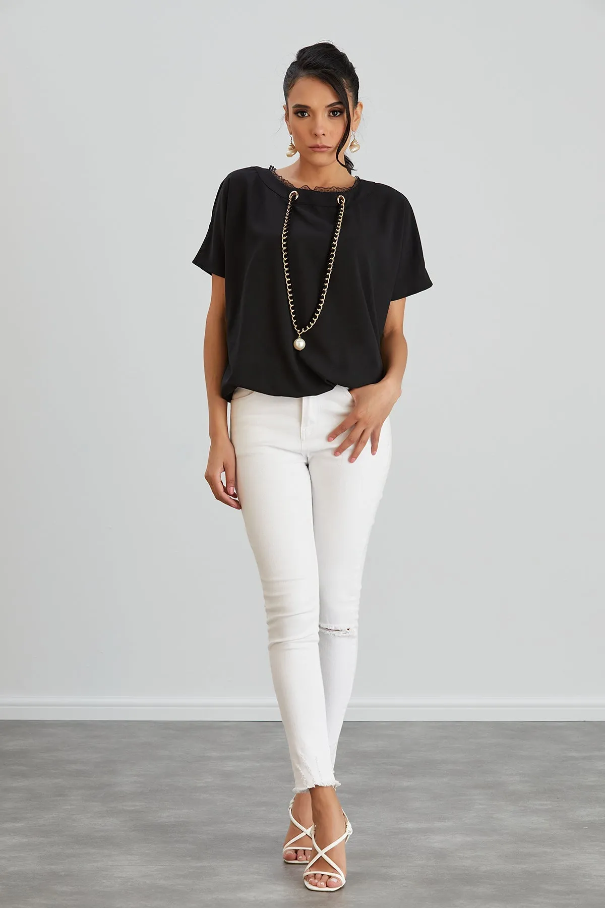 Black Oversized Top with Chain Detail