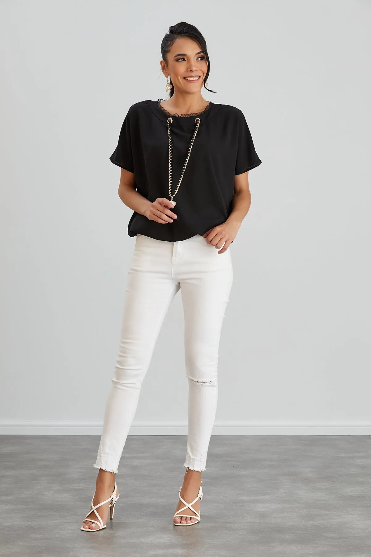 Black Oversized Top with Chain Detail