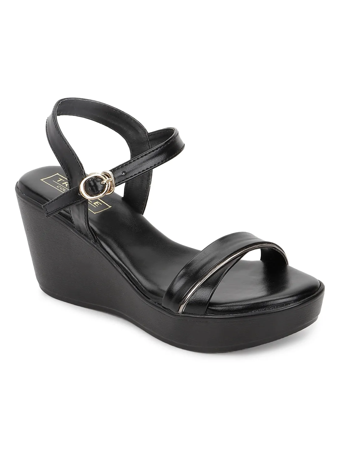 Black PU Buckle Wedges (TC-SLC-F65-BLK)