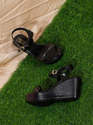 Black PU Buckle Wedges (TC-SLC-F65-BLK)