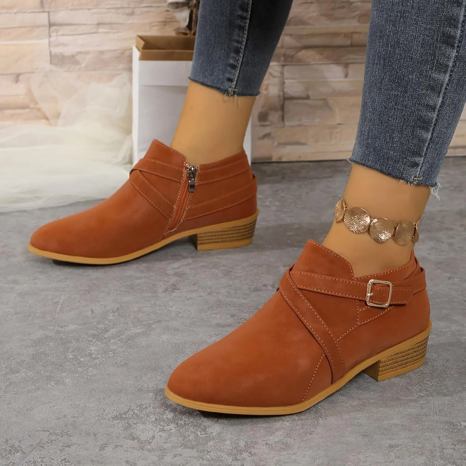 Booties for Women Ankle Fall Booties for Women Western Booties Women Ankle Boots Womens Bootie with Heel Keep Warm Flat Bottom Low Heel Comfortable Pointed Toe