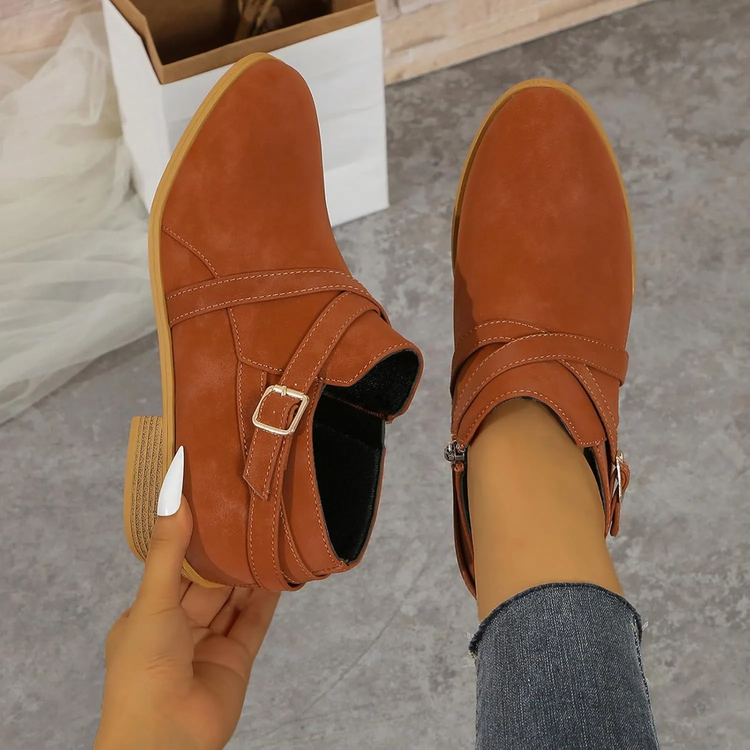 Booties for Women Ankle Fall Booties for Women Western Booties Women Ankle Boots Womens Bootie with Heel Keep Warm Flat Bottom Low Heel Comfortable Pointed Toe