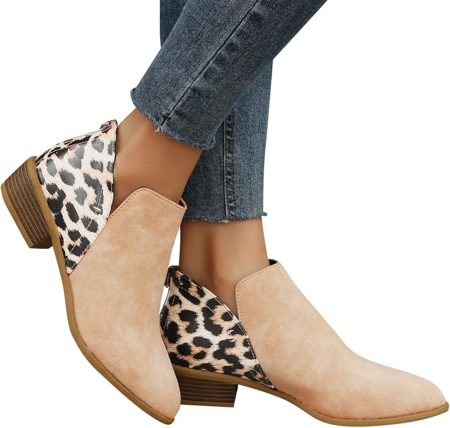 Boots for Women Ankle Womens Shoes Booties Brown Leather Boots Men Ankle Bootie for Women Low Heel Keep Warm Flat Bottom Low Heel Comfortable Pointed Toe