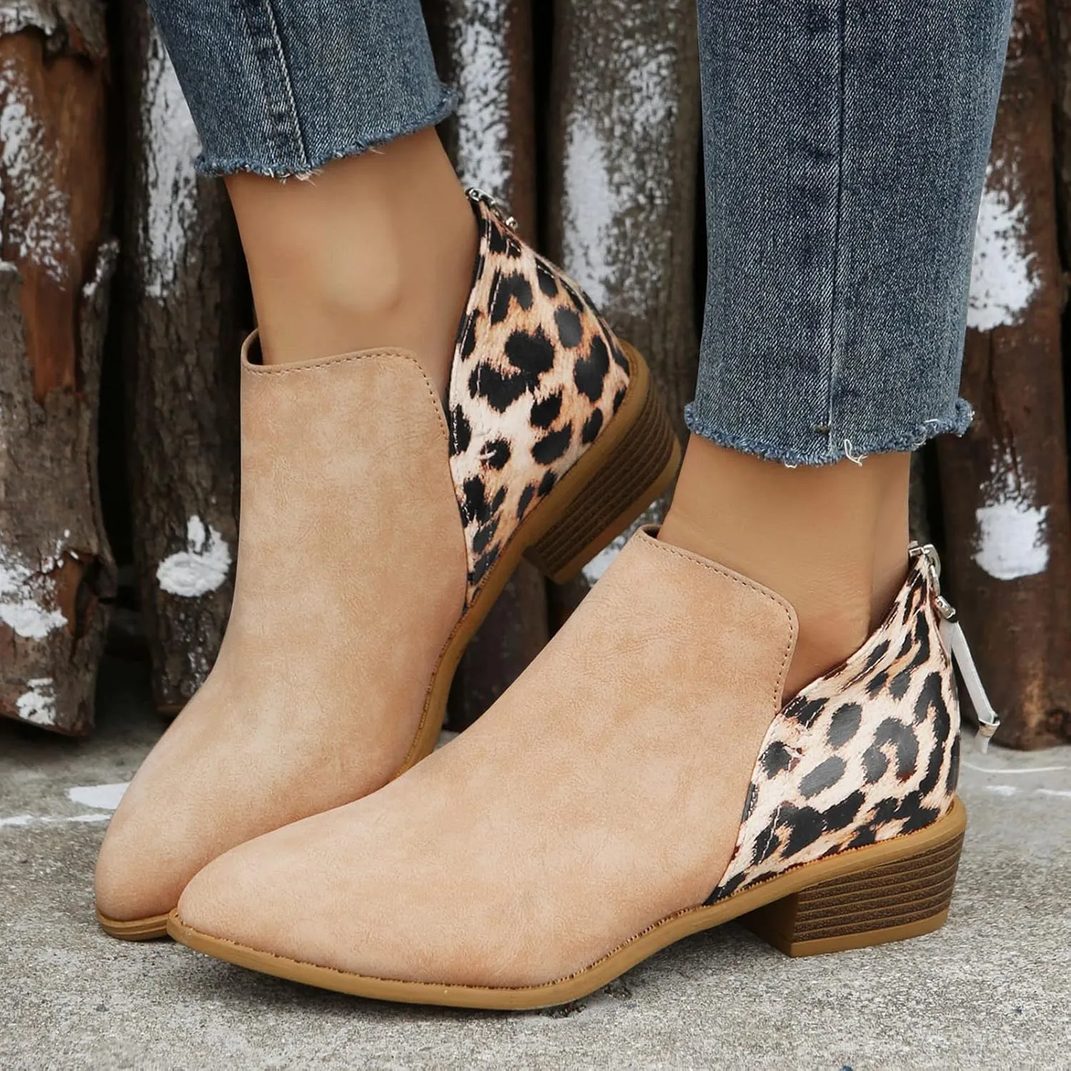 Boots for Women Ankle Womens Shoes Booties Brown Leather Boots Men Ankle Bootie for Women Low Heel Keep Warm Flat Bottom Low Heel Comfortable Pointed Toe