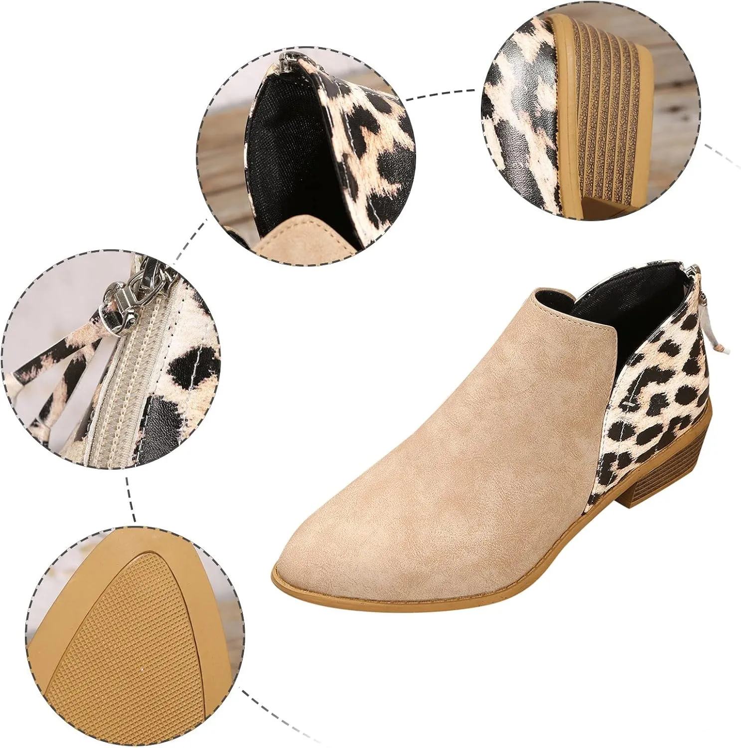 Boots for Women Ankle Womens Shoes Booties Brown Leather Boots Men Ankle Bootie for Women Low Heel Keep Warm Flat Bottom Low Heel Comfortable Pointed Toe