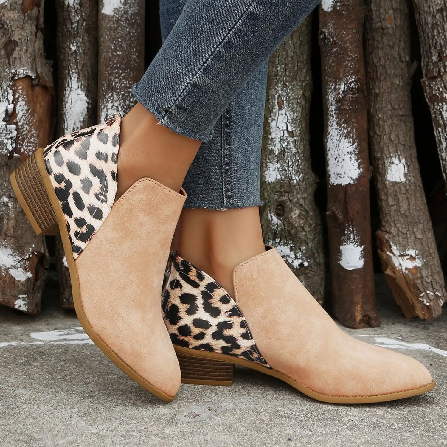 Boots for Women Ankle Womens Shoes Booties Brown Leather Boots Men Ankle Bootie for Women Low Heel Keep Warm Flat Bottom Low Heel Comfortable Pointed Toe