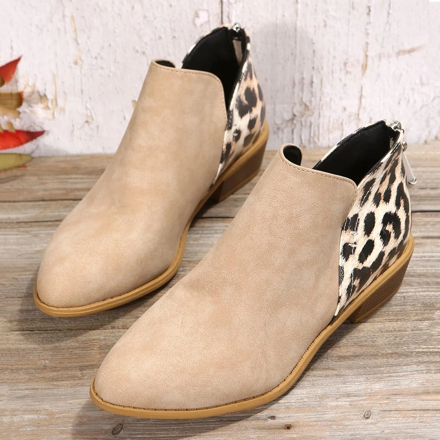 Boots for Women Ankle Womens Shoes Booties Brown Leather Boots Men Ankle Bootie for Women Low Heel Keep Warm Flat Bottom Low Heel Comfortable Pointed Toe