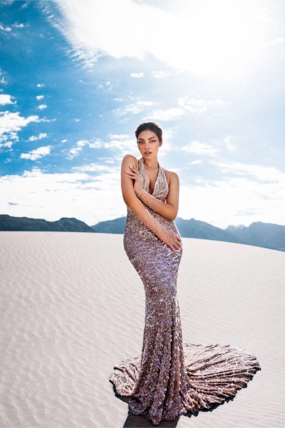 Burnt Pink Halter Neck Gown