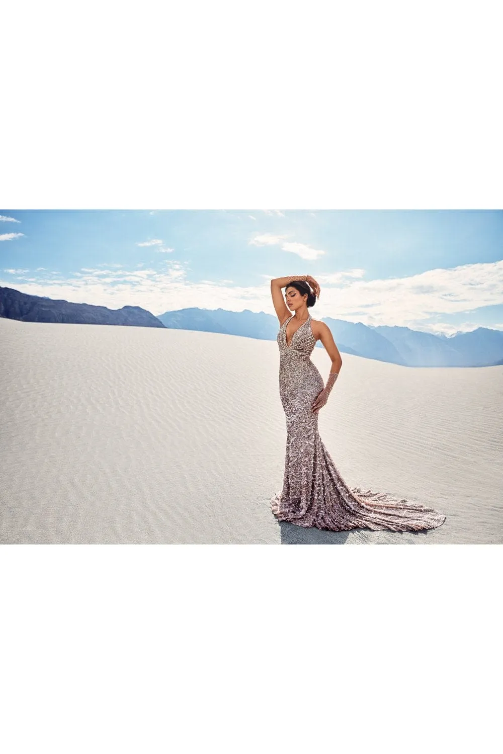 Burnt Pink Halter Neck Gown