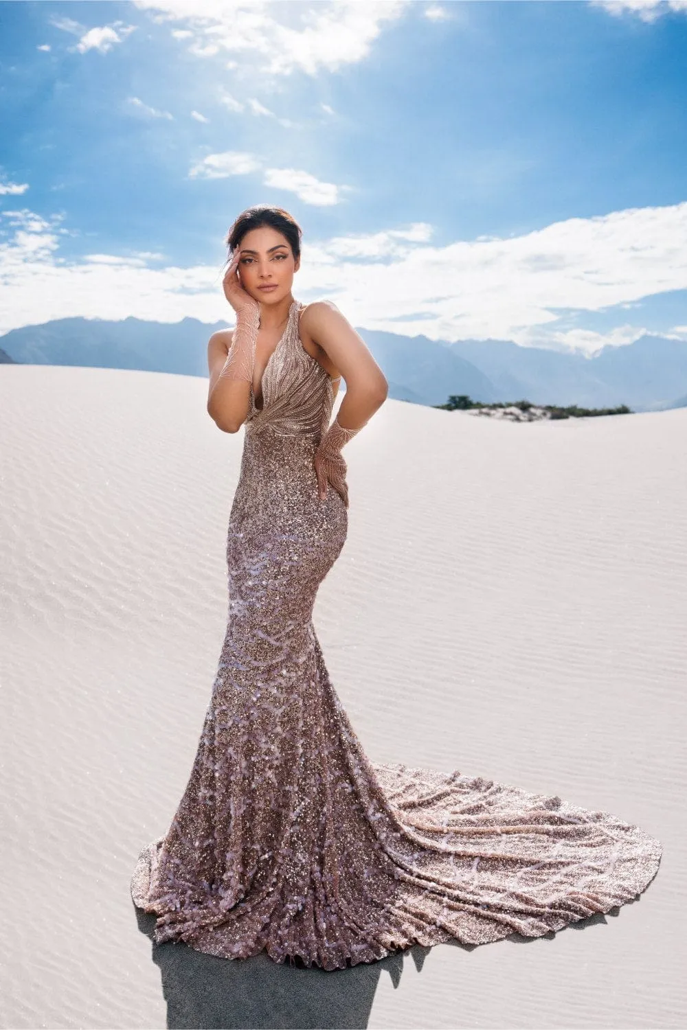 Burnt Pink Halter Neck Gown