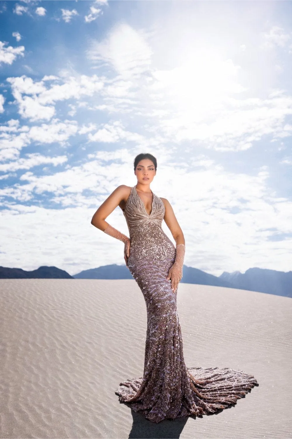 Burnt Pink Halter Neck Gown