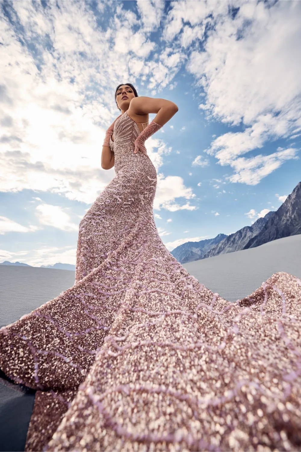 Burnt Pink Halter Neck Gown