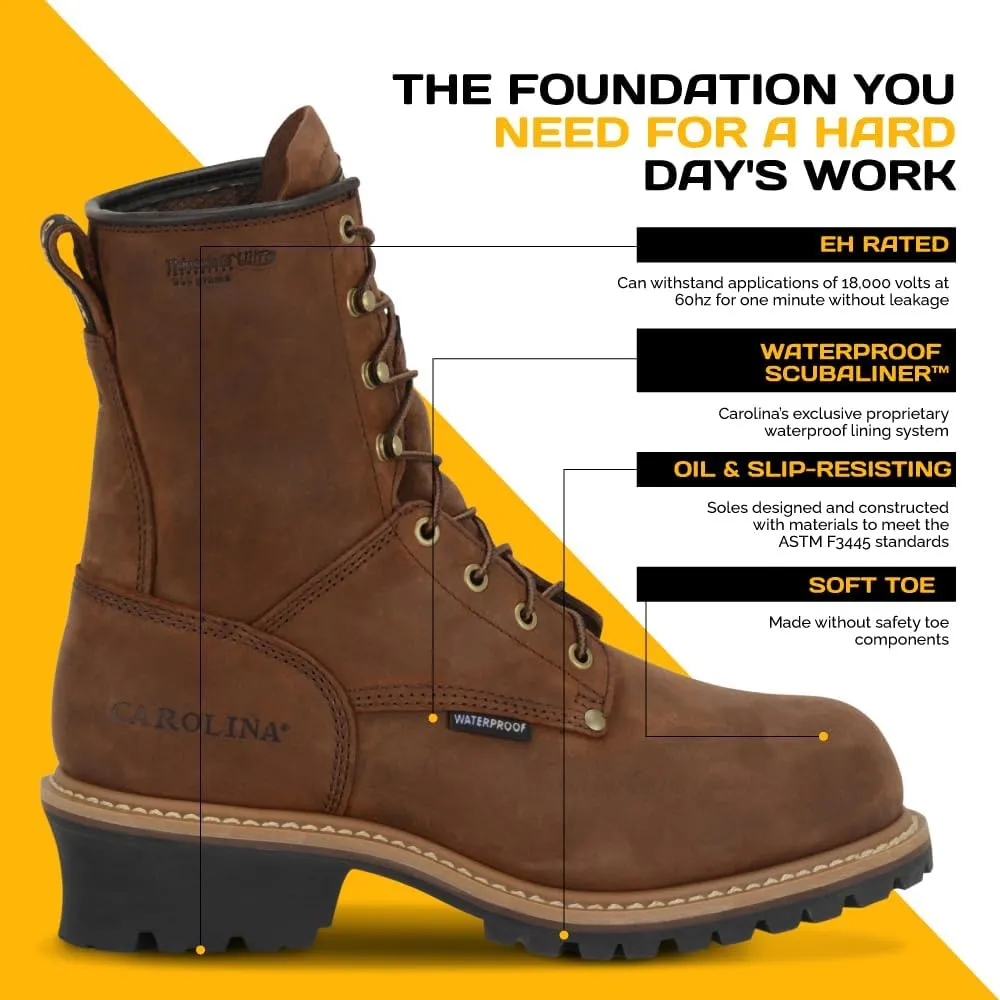 Carolina Elm 8" Soft Toe Insulated Waterproof Logger Boots for Men - 600G Thinsulate, with Oil- & Slip-Resistant Rubber Lug Outsole, EH-Rated