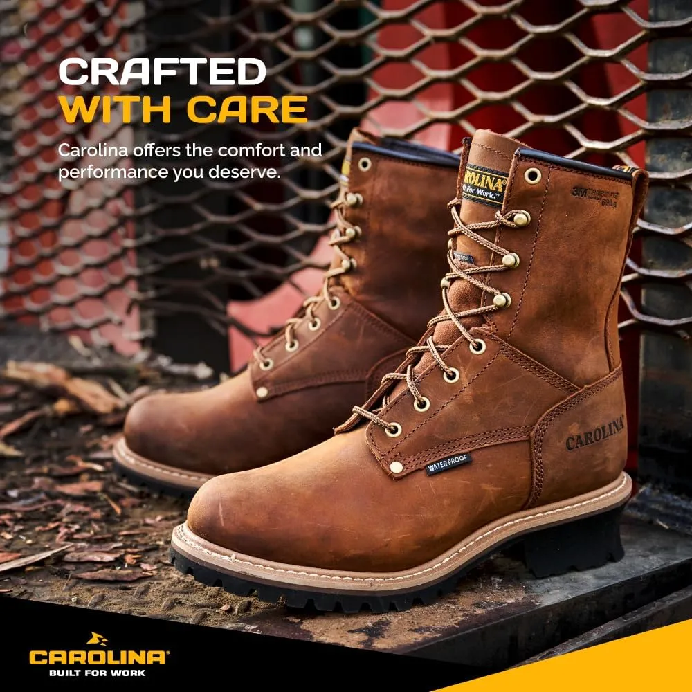 Carolina Elm 8" Soft Toe Insulated Waterproof Logger Boots for Men - 600G Thinsulate, with Oil- & Slip-Resistant Rubber Lug Outsole, EH-Rated