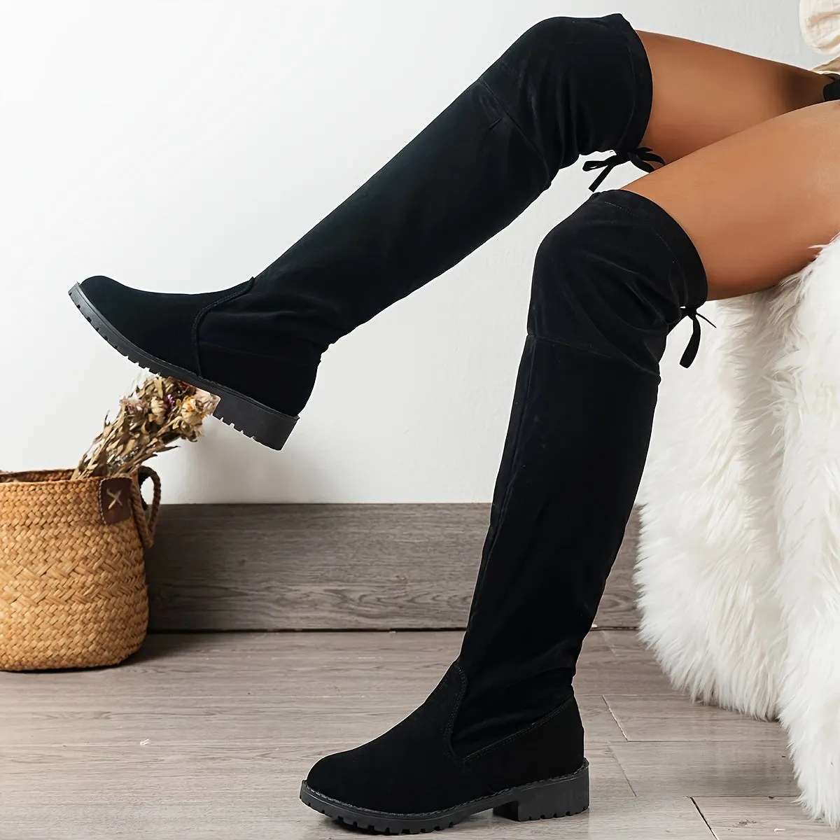 Chic LaceUp OverTheKnee Boots with Chunky Heel for Women