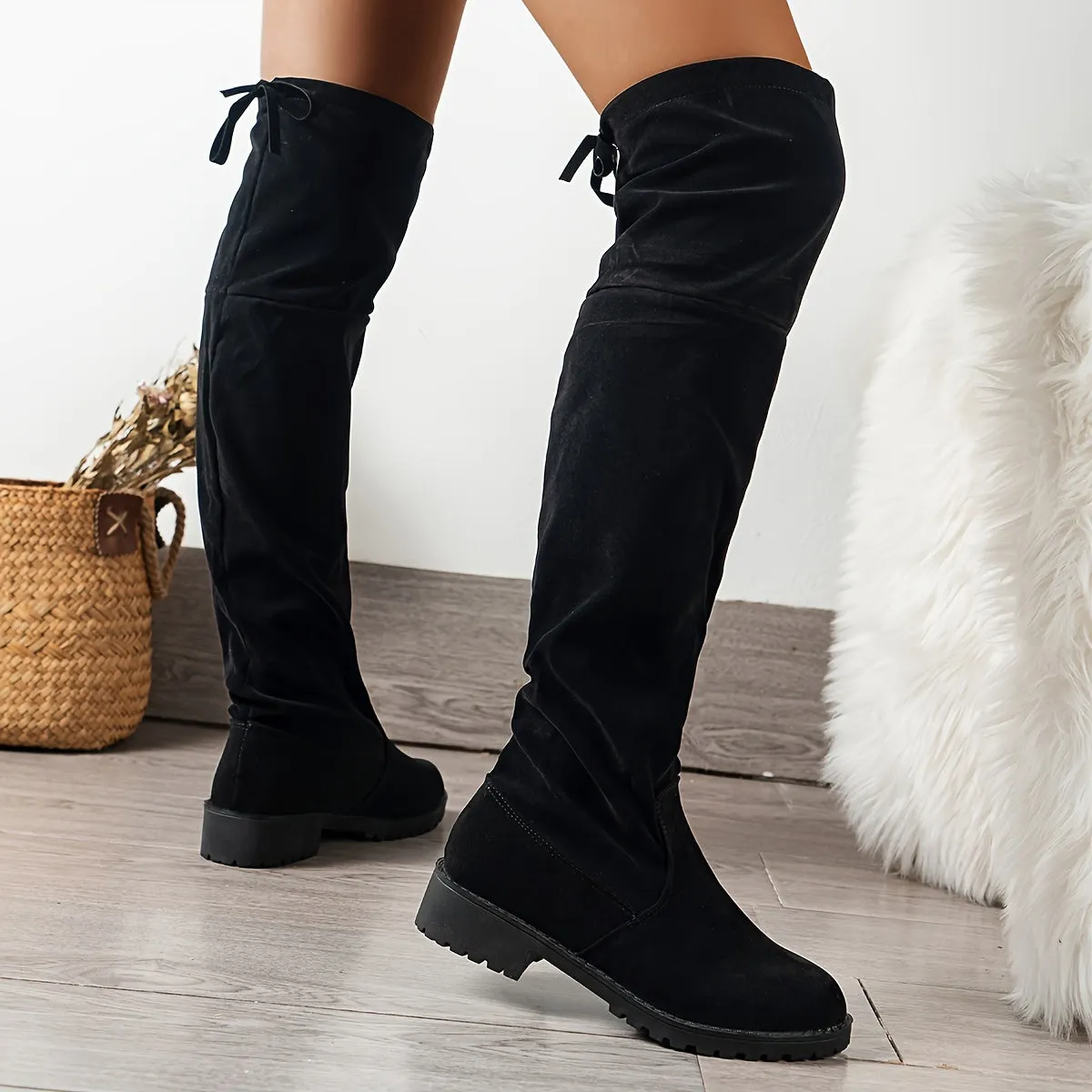 Chic LaceUp OverTheKnee Boots with Chunky Heel for Women
