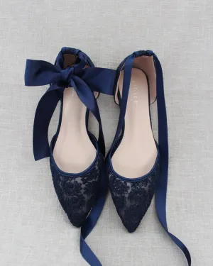 Crochet Lace Pointy Toe with Ankle Tie or Ballerina Lace Up
