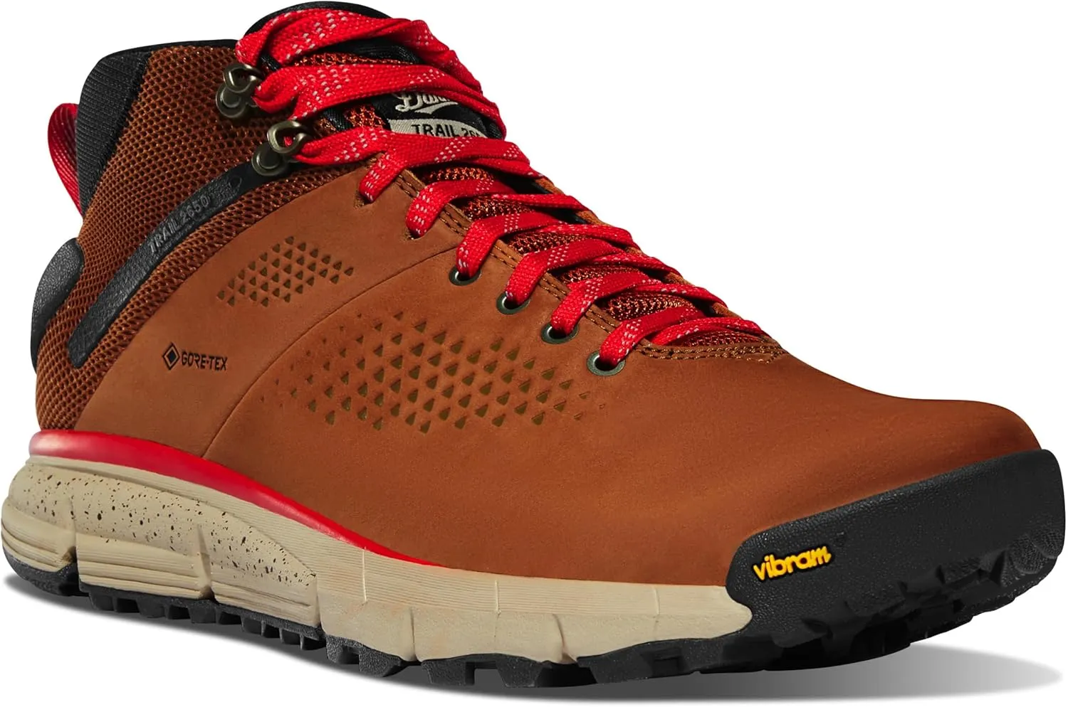Danner Trail 2650 Gore-Tex Mid 4" Waterproof Hiking Shoes for Men - Suede and Textile Upper with Comfort Footbed, EXO Heel System & Traction Outsole, Brown/Red - 9.5 Wide