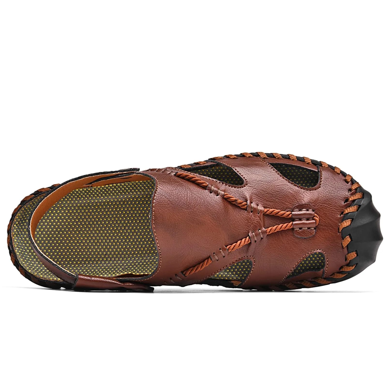 Dark Brown Men's Leather Roepd Outdoor Stylish Summer Sandals