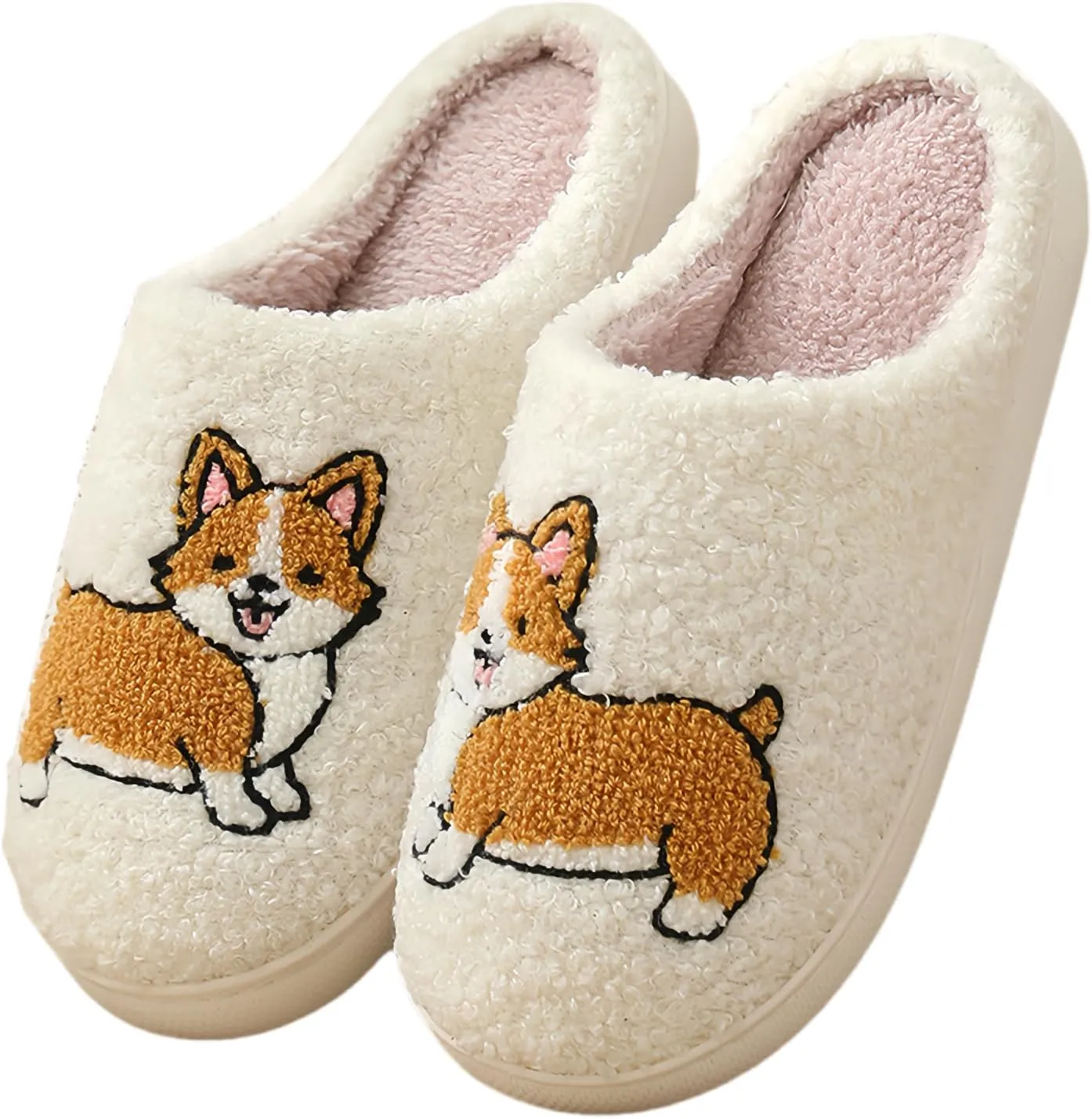 Dog Slippers for Women and Men with Cute Embroidered Dachshund French Bulldog Corgi or Poodle Design Cozy Plush Indoor House Shoes with Memory Foam and Non Slip Sole Unisex Fit