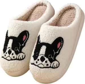 Dog Slippers for Women and Men with Cute Embroidered Dachshund French Bulldog Corgi or Poodle Design Cozy Plush Indoor House Shoes with Memory Foam and Non Slip Sole Unisex Fit