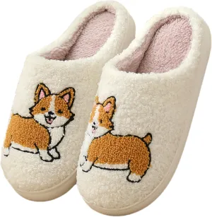 Dog Slippers for Women and Men with Cute Embroidered Dachshund French Bulldog Corgi or Poodle Design Cozy Plush Indoor House Shoes with Memory Foam and Non Slip Sole Unisex Fit