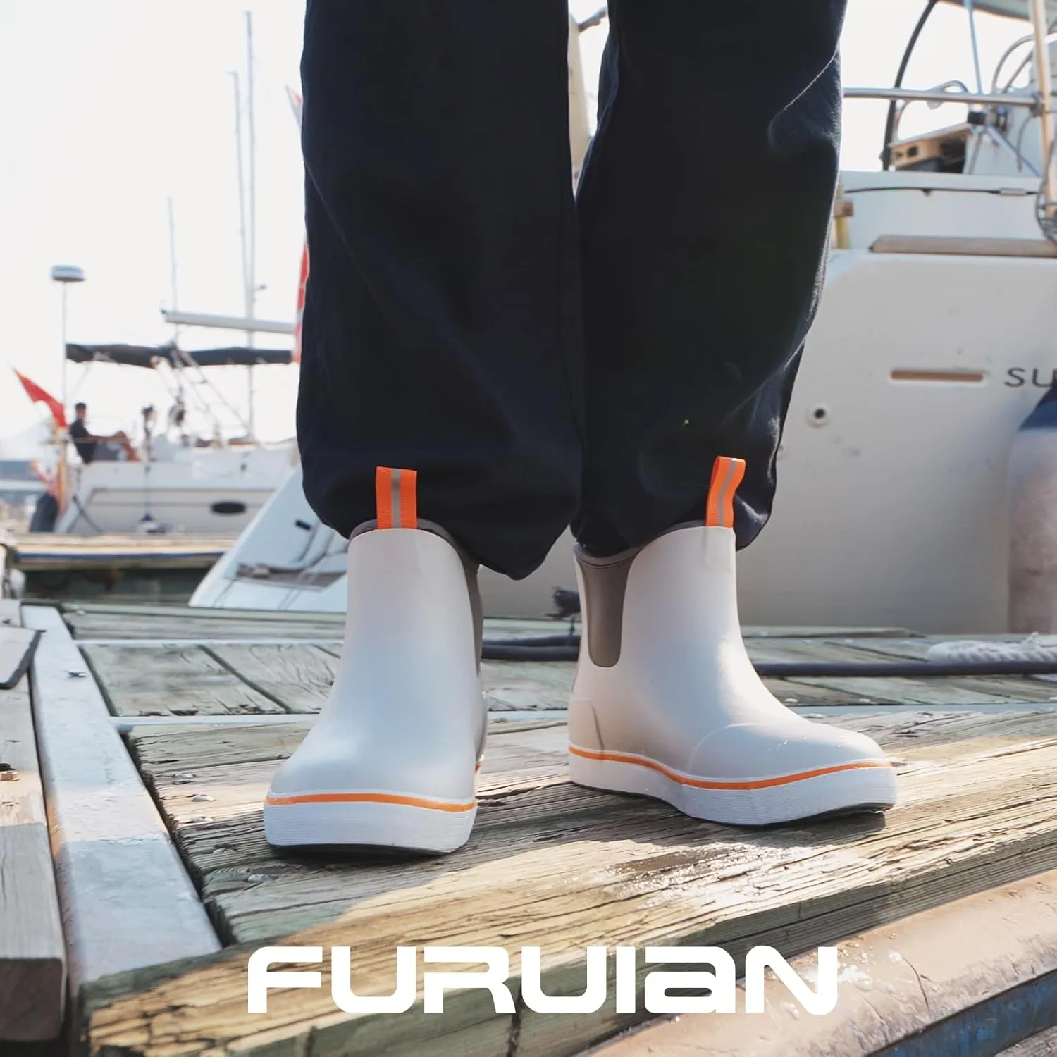 Furuian Men's Deck Boots Fishing Boots Waterproof Rain Boots Ankle Booties Slip On Neoprene Rubber Footwear Chelsea Boots Men botas para hombre for Gardening Fishing Boating Camping Sailing