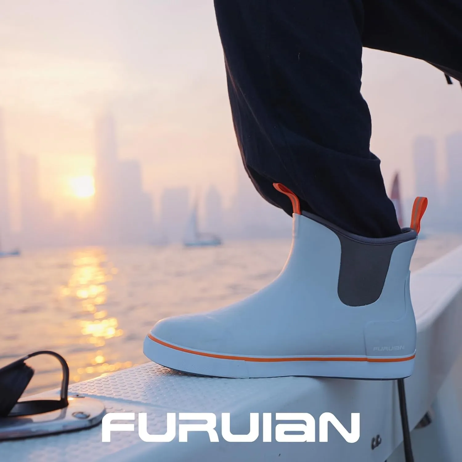 Furuian Men's Deck Boots Fishing Boots Waterproof Rain Boots Ankle Booties Slip On Neoprene Rubber Footwear Chelsea Boots Men botas para hombre for Gardening Fishing Boating Camping Sailing