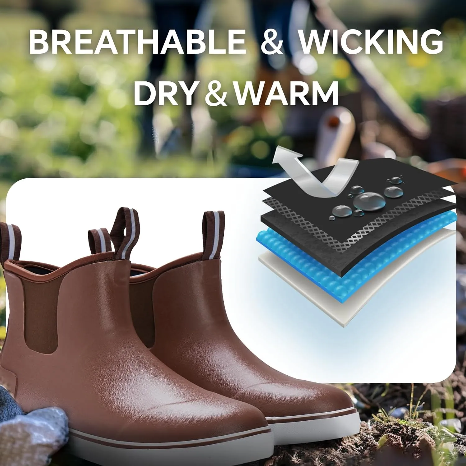 Furuian Men's Deck Boots Fishing Boots Waterproof Rain Boots Ankle Booties Slip On Neoprene Rubber Footwear Chelsea Boots Men botas para hombre for Gardening Fishing Boating Camping Sailing