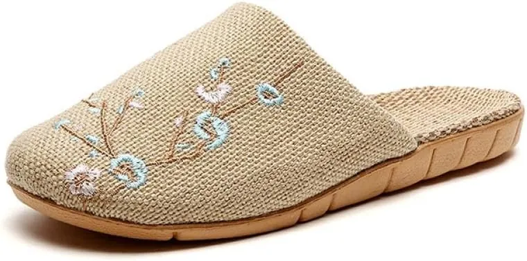 Gaolinci Linen Embroidered Slippers, Breathable Summer Home Slippers, Mens and Womens Sandals
