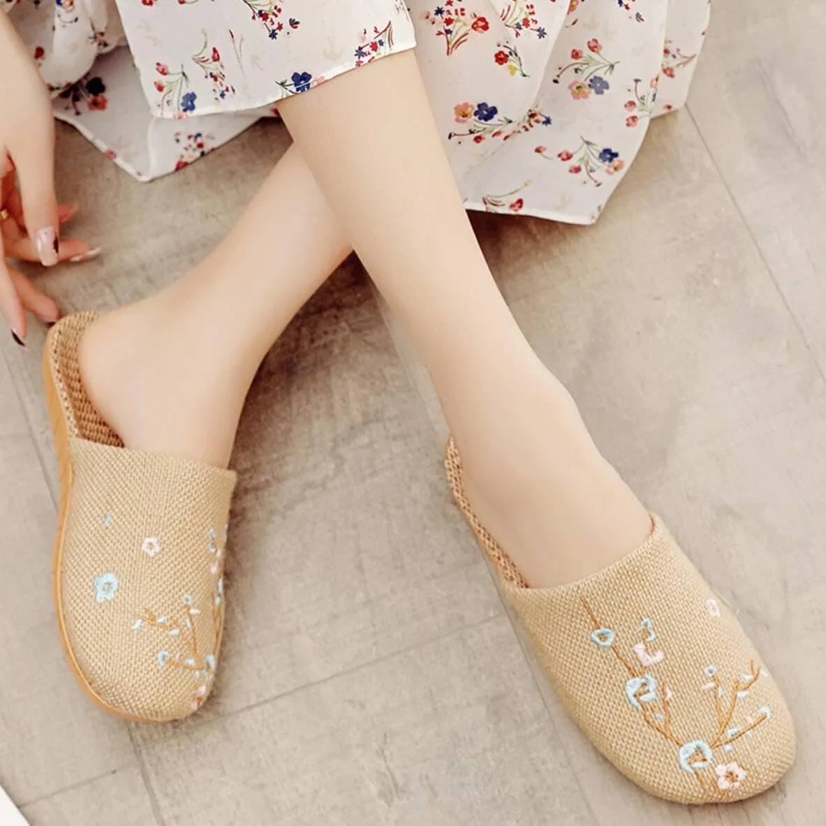 Gaolinci Linen Embroidered Slippers, Breathable Summer Home Slippers, Mens and Womens Sandals
