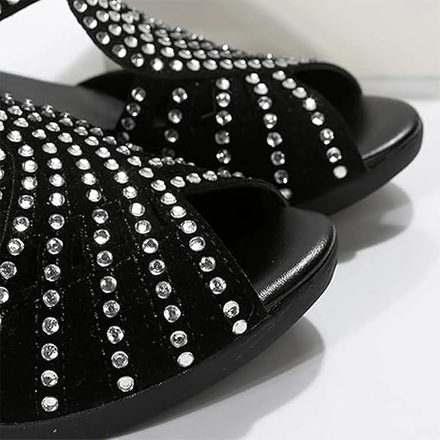 Glow Step Orthopedic Low Heel Cut-Out Sandals, Womens Sparkly Rhinestone Block Heel Sandals, Open Toe Dress Shoes
