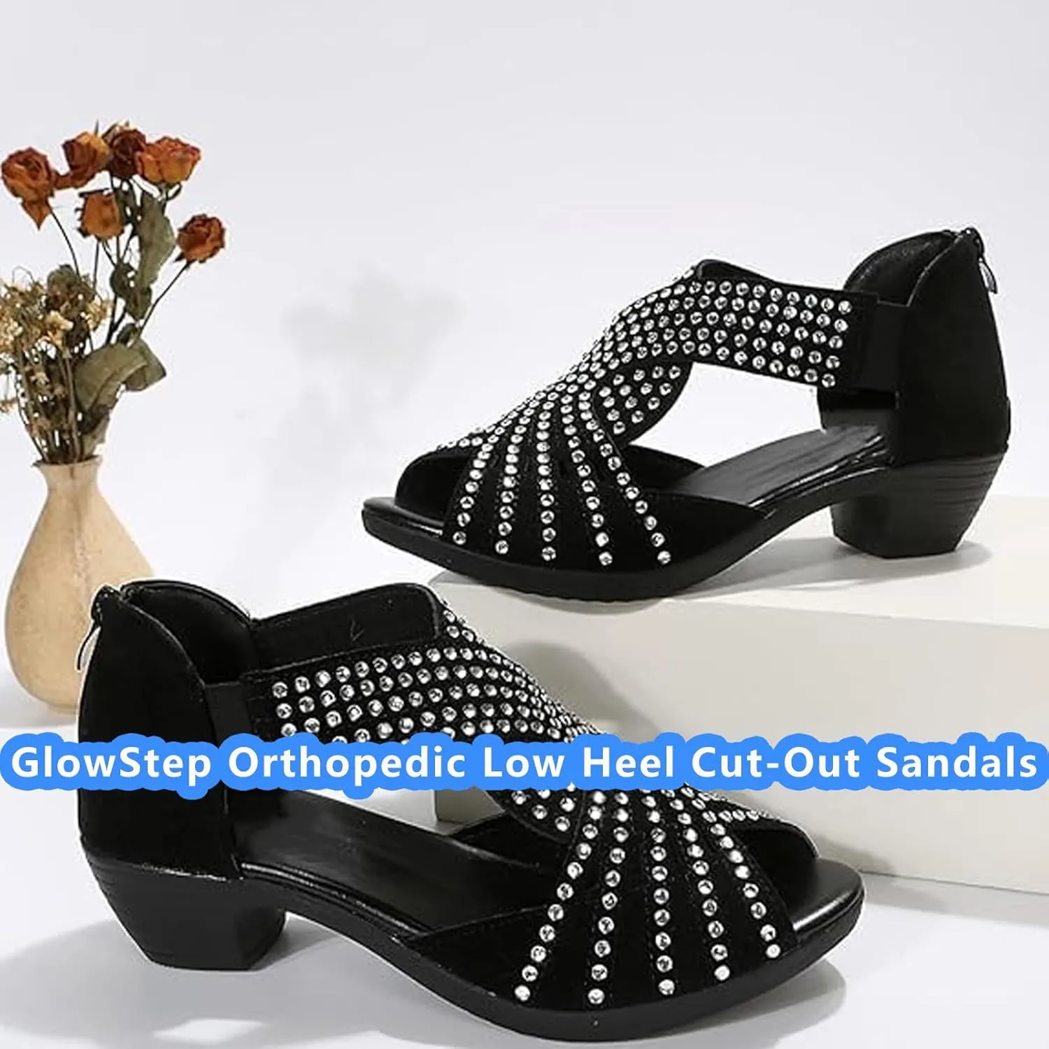 Glowstep Orthopedic Sandals for Women, GlowStep Orthopedic Low Heel Cut-Out Sandals, Low Heel Cut-Out