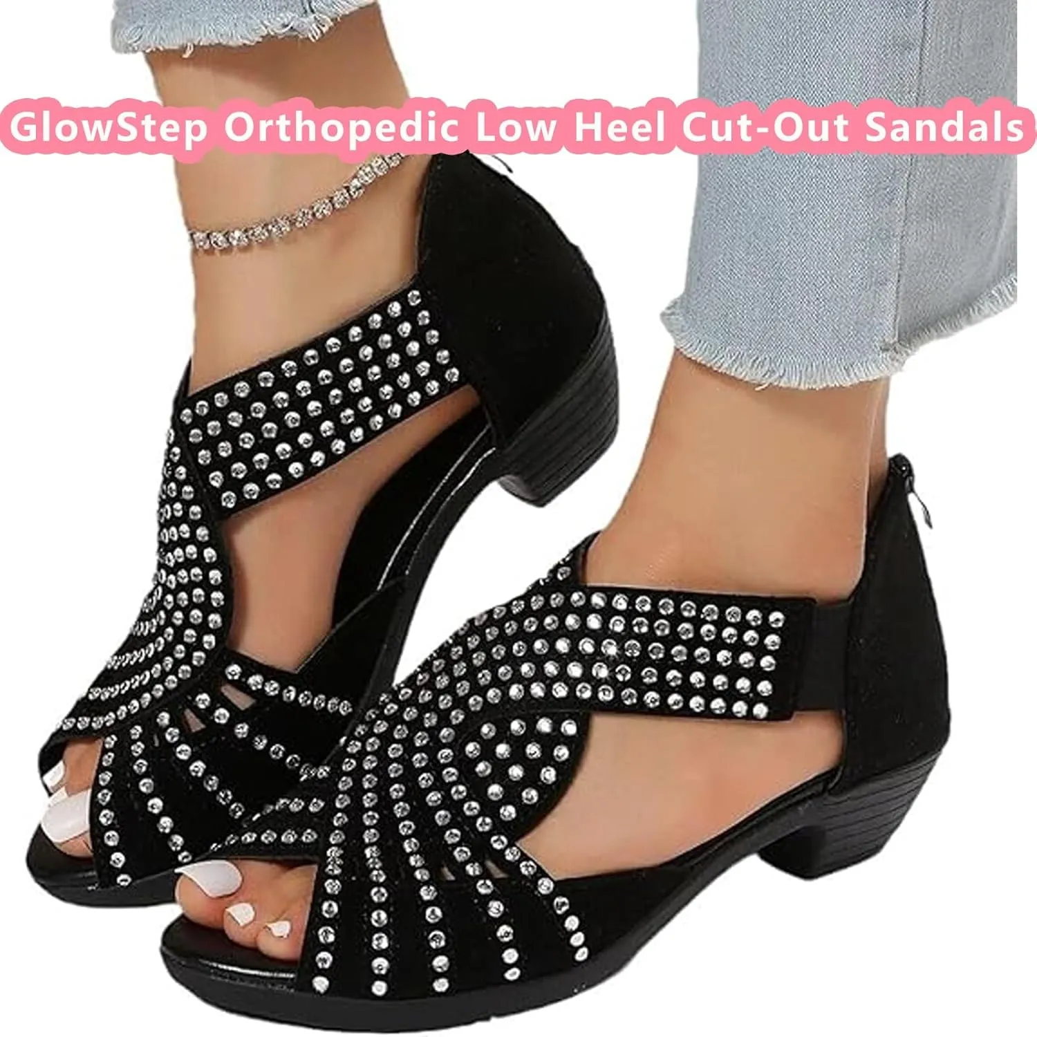 Glowstep Orthopedic Sandals for Women, GlowStep Orthopedic Low Heel Cut-Out Sandals, Low Heel Cut-Out