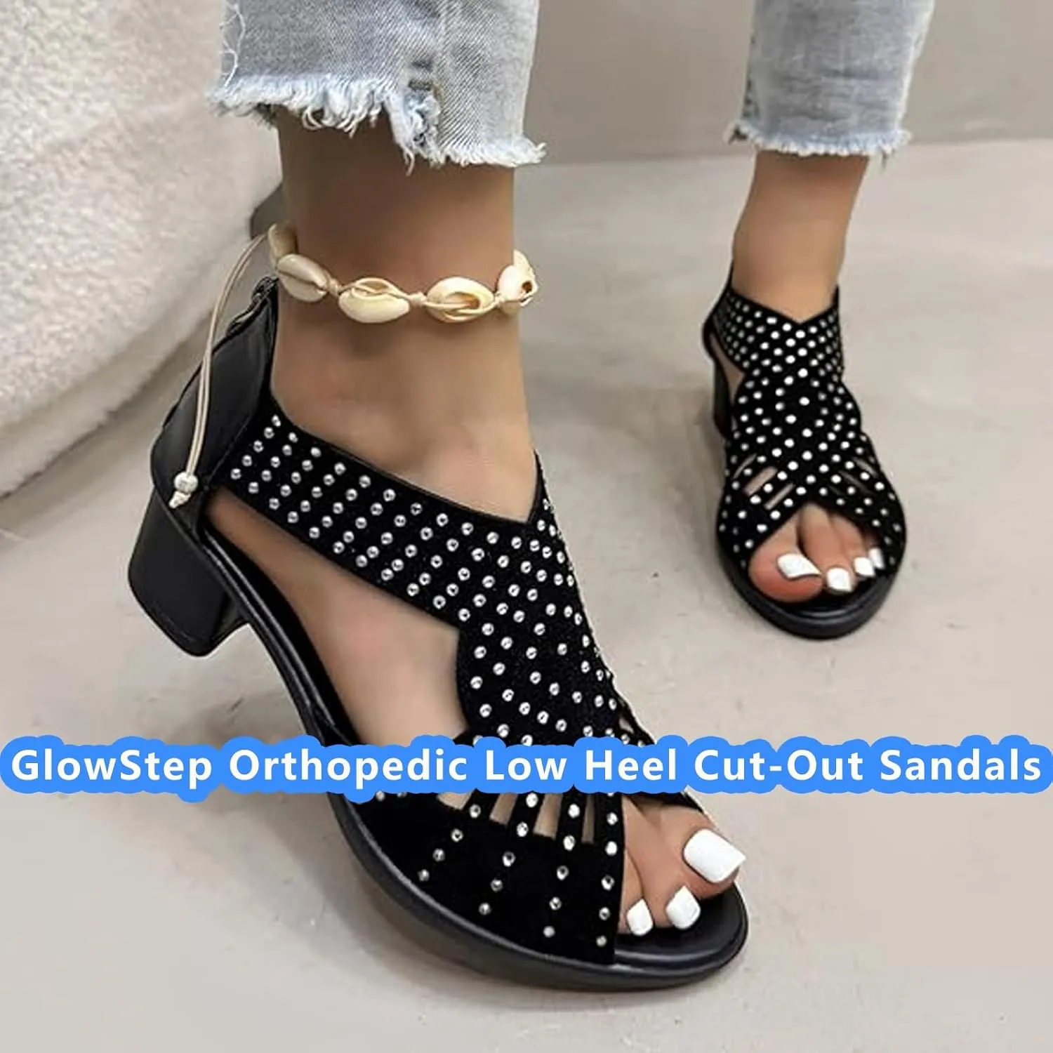 Glowstep Orthopedic Sandals for Women, GlowStep Orthopedic Low Heel Cut-Out Sandals, Low Heel Cut-Out