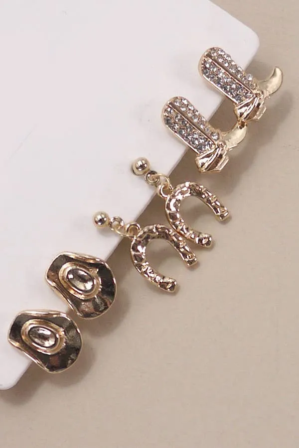 Gold Western Earrings Trio Set