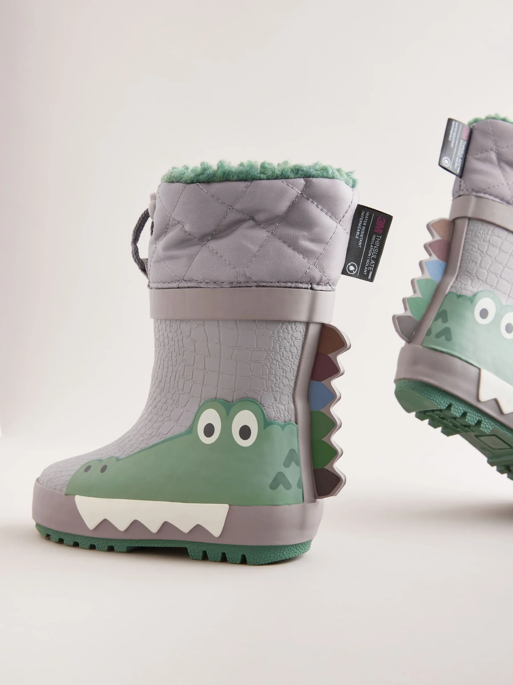 Grey Crocodile Thermal Thinsulate™ Lined Cuff Wellies