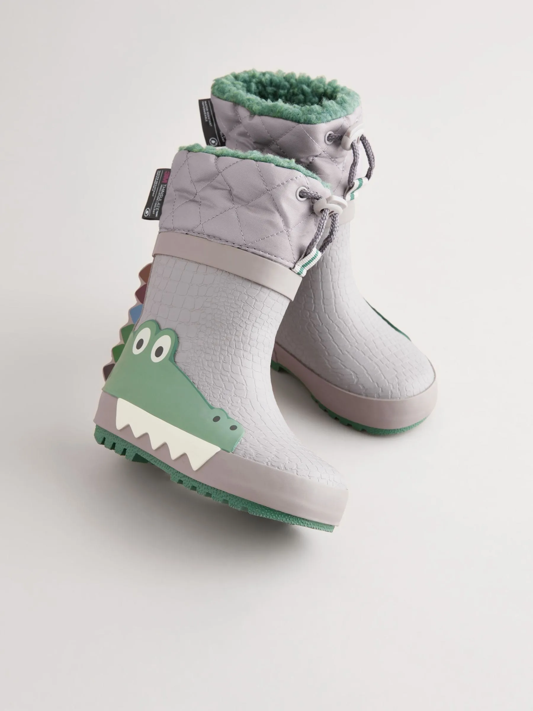 Grey Crocodile Thermal Thinsulate™ Lined Cuff Wellies